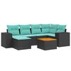 vidaXL 7-teiliges Gartensofa-Set mit Kissen, schwarzes Polyrattan