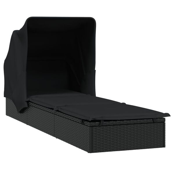 vidaXL Sonnenliege mit Faltdach Schwarz 213x63x97 cm Poly Rattan