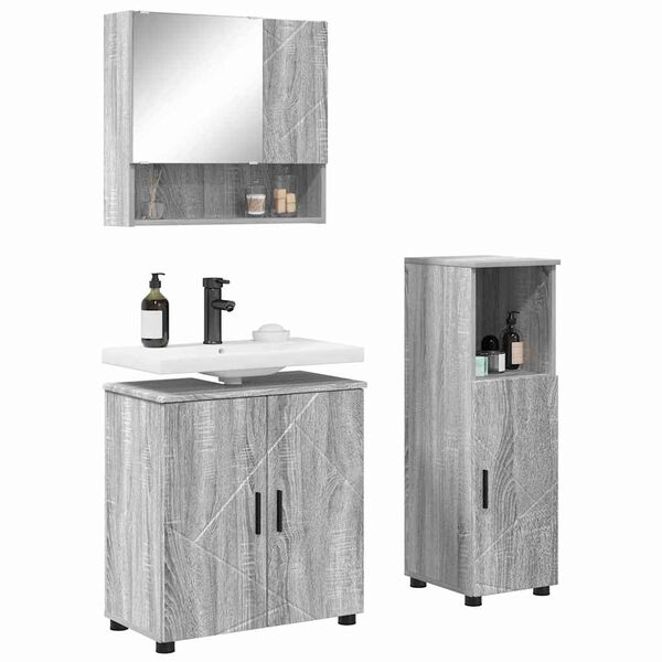 vidaXL Badezimmerm&ouml;bel-Set 3 pcs Graues Sonoma Holzwerkstoff & Metall