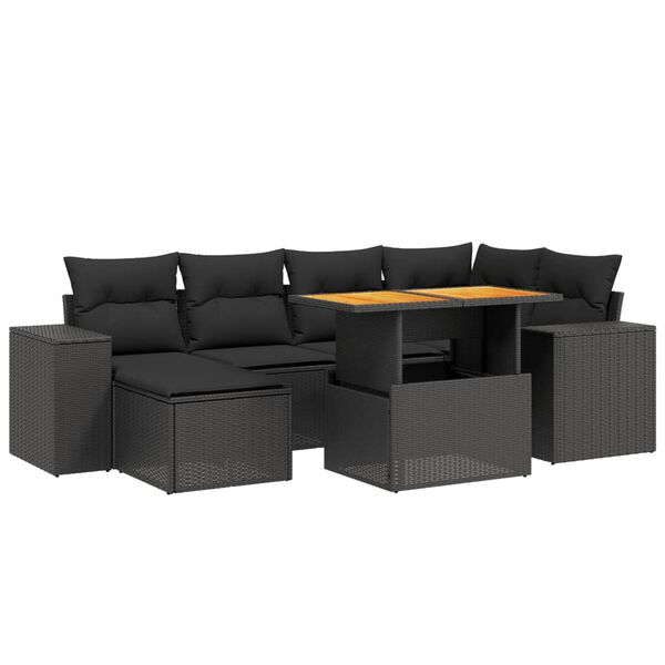 vidaXL 8-tlg. Garten-Sofagarnitur mit Kissen Schwarz Poly Rattan