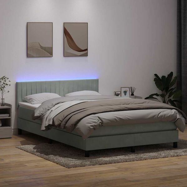 vidaXL Boxspringbett mit Matratze & LED Hellgrau 160x210 cm Samt
