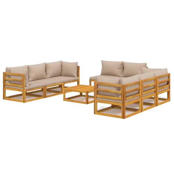 vidaXL 9-tlg. Garten-Lounge-Set mit Taupe Kissen Massivholz