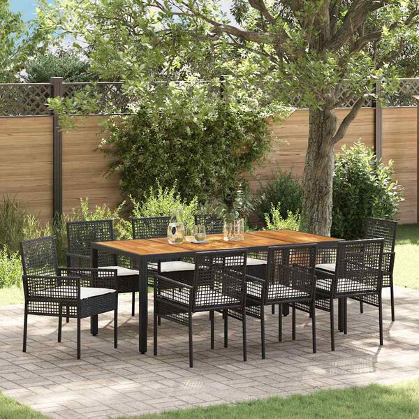 vidaXL Garten Essgruppe 9 pcs Schwarz Poly-Rattan