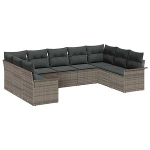 vidaXL Gartensofa-set mit Speicher 9 pcs Grau Poly-Rattan
