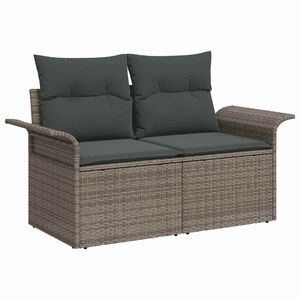 vidaXL Garten-Sofa-Set mit Kissen mit Speicher 6 pcs Grau Poly Rattan