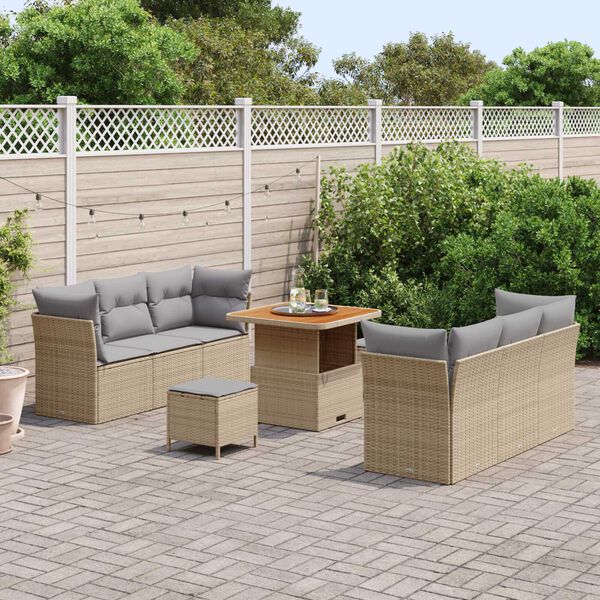 vidaXL Gartensofa-set mit Kissen 9 pcs Beige und Hellgrau Poly-Rattan