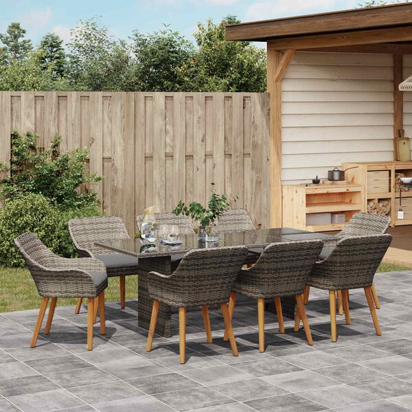 vidaXL Garten Essgruppe mit Kissen 9 pcs Grau Poly-Rattan
