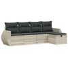 vidaXL 5-tlg. Garten-Sofagarnitur mit Kissen Hellgrau Poly Rattan