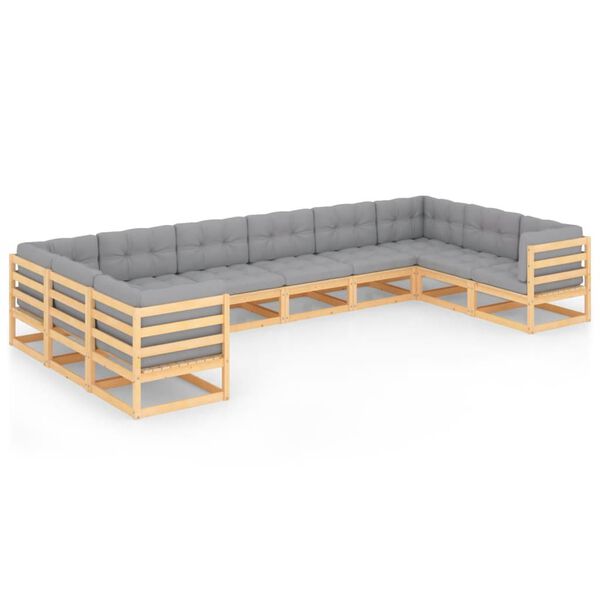 vidaXL 10-tlg. Garten-Lounge-Set mit Kissen Massivholz Kiefer
