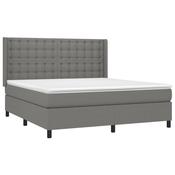 vidaXL Boxspringbett mit Matratze & LED Dunkelgrau 160x200 cm Stoff
