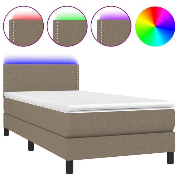 vidaXL Boxspringbett mit Matratze & LED Taupe 90x200 cm Stoff