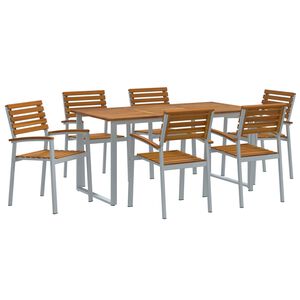 vidaXL Garten Essgruppe 7 stk. Grau Massivholz Akazie
