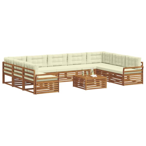 vidaXL Outdoor-Sofagarnitur 10 pcs Natur und Creme Massivholz Akazie