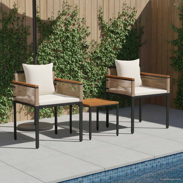 vidaXL Gartenm&ouml;bel Set mit Kissen 3 pcs Beige und Cremewei&szlig; PE-Rattan