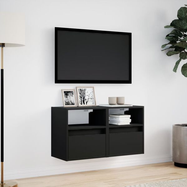 vidaXL TV-Wandschr&auml;nke mit LED-Beleuchtung 2 Stk. Schwarz 41x31x45 cm