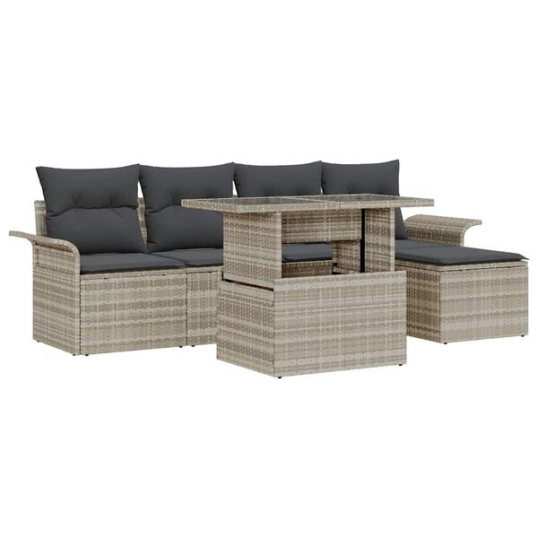 vidaXL Garten-Sofa-Set mit Kissen 6 pcs Hellgrau Poly Rattan