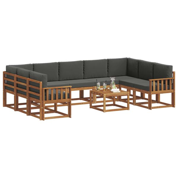 vidaXL Outdoor-Sofagarnitur mit Kissen 10 pcs Natur und Anthrazit