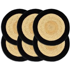 vidaXL Tischsets 6 Stk. Natur und Schwarz 38 cm Jute und Baumwolle