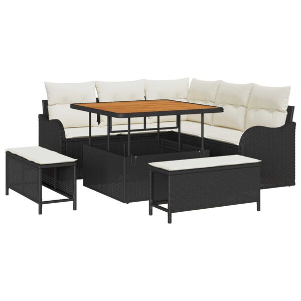 vidaXL Garten-Sofa-Set mit Kissen mit Speicher 8 pcs Schwarz und Creme
