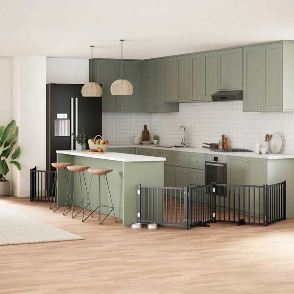 vidaXL 8-tlg. Hundetor mit T&uuml;r Faltbar Schwarz 640 cm Pappelholz