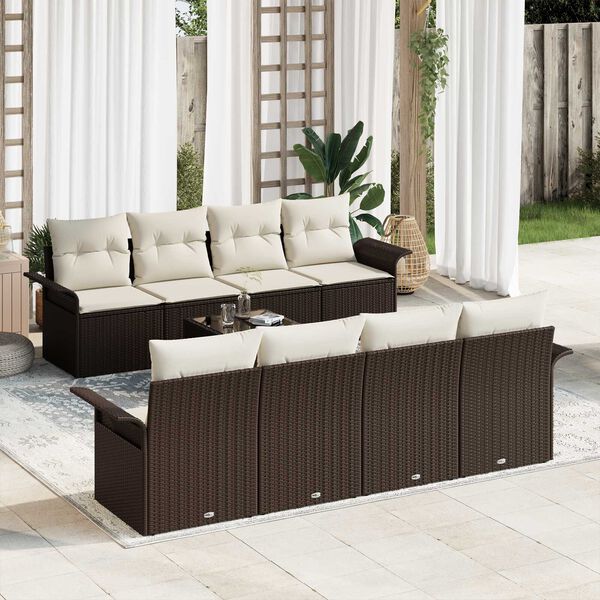 vidaXL Gartensofa-set mit Kissen 9 pcs Braun Poly-Rattan