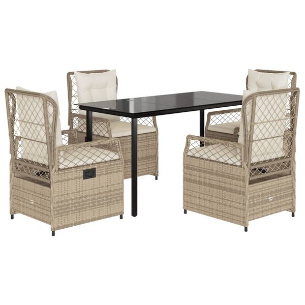 vidaXL 5-tlg. Garten-Essgruppe mit Kissen Beige Poly Rattan