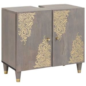 vidaXL Waschbeckenunterschrank Grau 62 x 33 x 58 cm Massivholz Mango