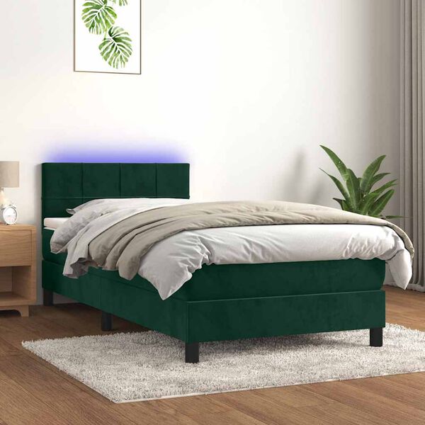 vidaXL Boxspringbett mit Matratze & LED Dunkelgr&uuml;n 80x200 cm Samt