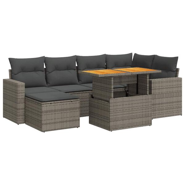 vidaXL 7-tlg. Garten-Sofagarnitur mit Kissen Grau Poly Rattan