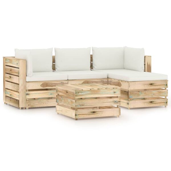 vidaXL 5-tlg. Garten-Lounge-Set mit Kissen Gr&uuml;n Impr&auml;gniertes Holz