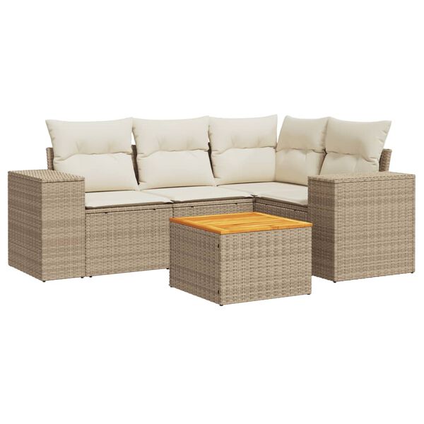 vidaXL 5-tlg. Garten-Sofagarnitur mit Kissen Beige Poly Rattan