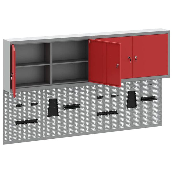 vidaXL Werkzeugschrank und Pegboard Set 6 pcs Rot 200 x 20 x 115 cm