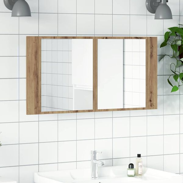 vidaXL LED-Spiegelschrank Artisan-Eiche 90x12x45 cm Holzwerkstoff