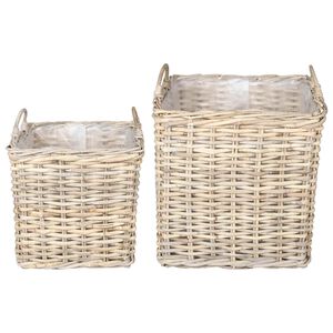 vidaXL Pflanzer Korb mit Speicher 2 Stk. Nat&uuml;rliches Grau Kubu Rattan