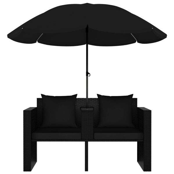vidaXL Gartenbett mit Sonnenschirm Poly Rattan Schwarz