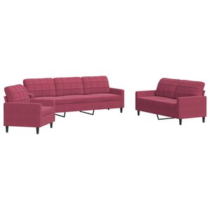 vidaXL 3-tlg. Sofagarnitur mit Kissen Weinrot Samt