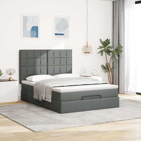vidaXL Ottoman-Bett mit Matratze Dunkelgrau 140x200 cm Stoff