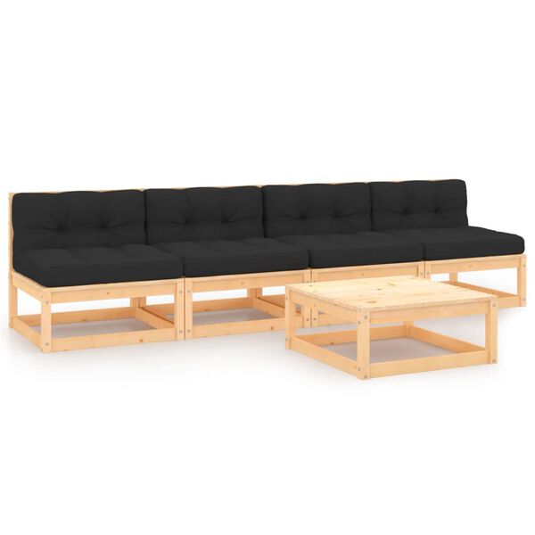 vidaXL 5-tlg. Garten-Lounge-Set mit Kissen Massivholz Kiefer