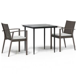 vidaXL 3-tlg. Garten-Essgruppe mit Kissen Poly Rattan und Stahl