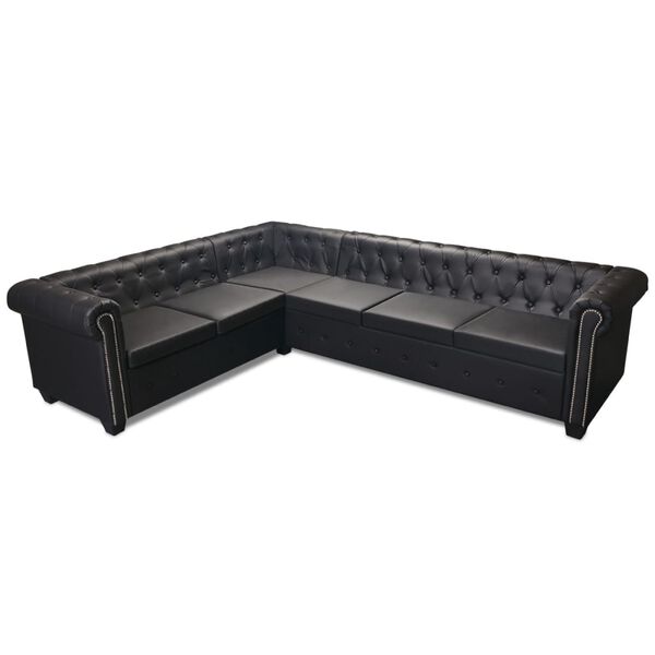 vidaXL Chesterfield-Ecksofa 6-Sitzer Kunstleder Schwarz