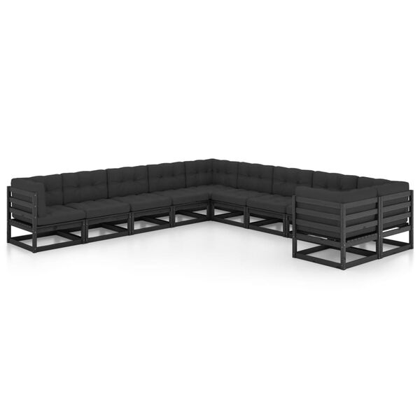 vidaXL 10-tlg. Garten-Lounge-Set mit Kissen Schwarz Massivholz Kiefer
