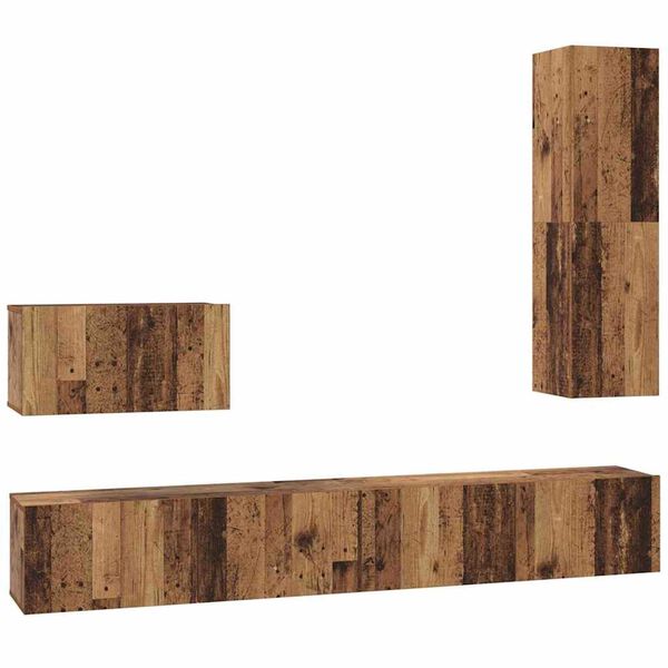 vidaXL Wand-TV-Schrank Wandmontiert 4 pcs Altholz Holzwerkstoff