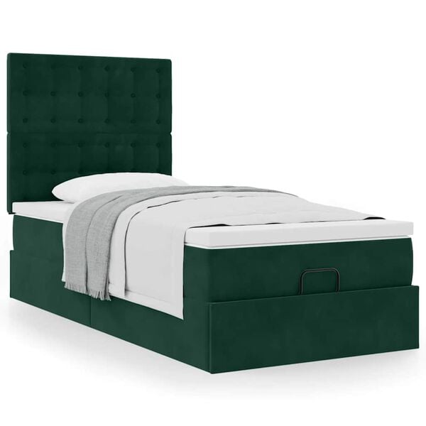 vidaXL Ottoman-Bett mit Matratzen Dunkelgr&uuml;n 90x200 cm Samt