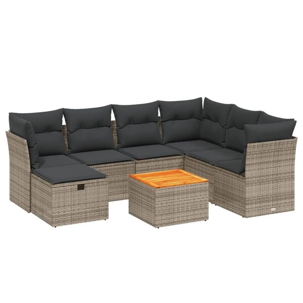 vidaXL 8-tlg. Garten-Sofagarnitur mit Kissen Grau Poly Rattan