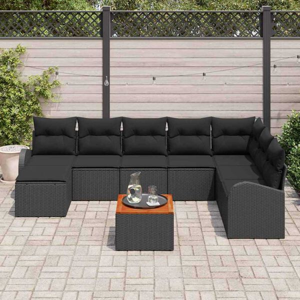 vidaXL Gartensofa-set mit Speicher 9 pcs Schwarz Poly-Rattan