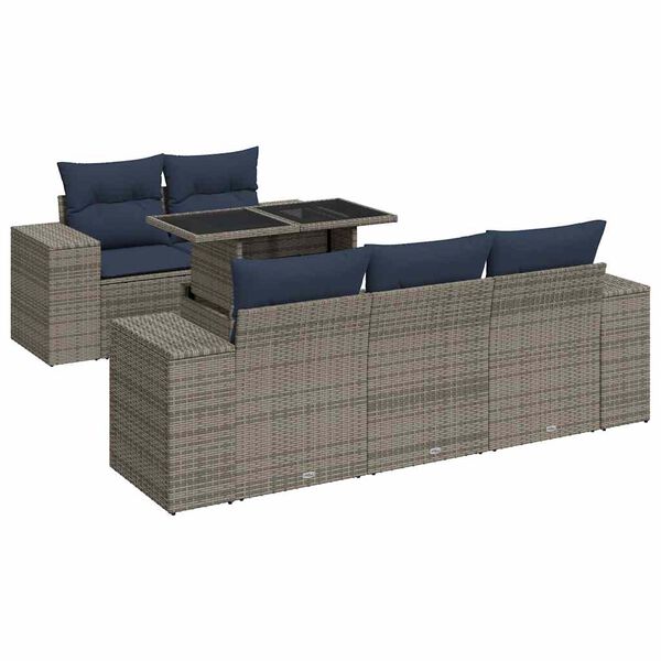 vidaXL 6-tlg. Garten-Sofagarnitur mit Kissen Grau Poly Rattan Akazie