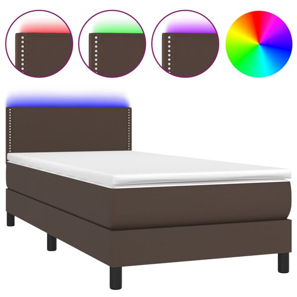 vidaXL Boxspringbett mit Matratze & LED Braun 90x200 cm Kunstleder