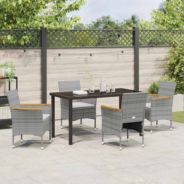 vidaXL Garten Essgruppe mit Kissen 5 pcs Grau Poly-Rattan