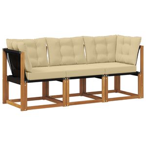 vidaXL Outdoor Mittel- und Ecksofa mit Kissen 3 St&uuml;ck Natur