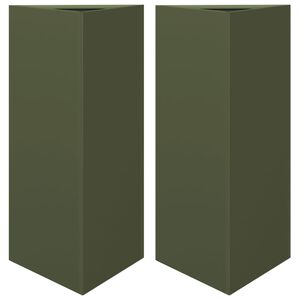 vidaXL Pflanzk&uuml;bel 2 Stk. Olivgr&uuml;n Dreieckig 40x34,5x75 cm Stahl